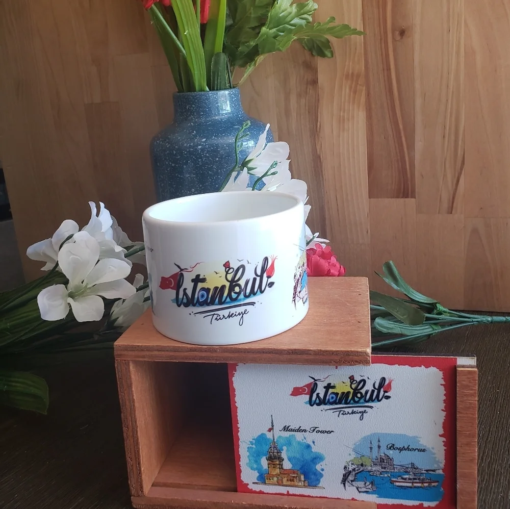 Porcelain Cup with Box Handmade Istanbul Turkey